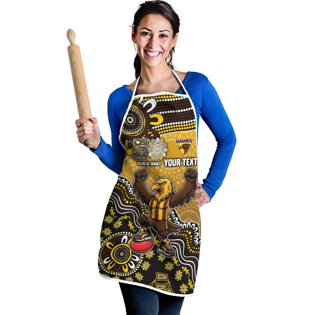 Personalized Hawks Football Mascot Apron Aboriginal Dot Art Style Vibrant Indigenous Pattern Design