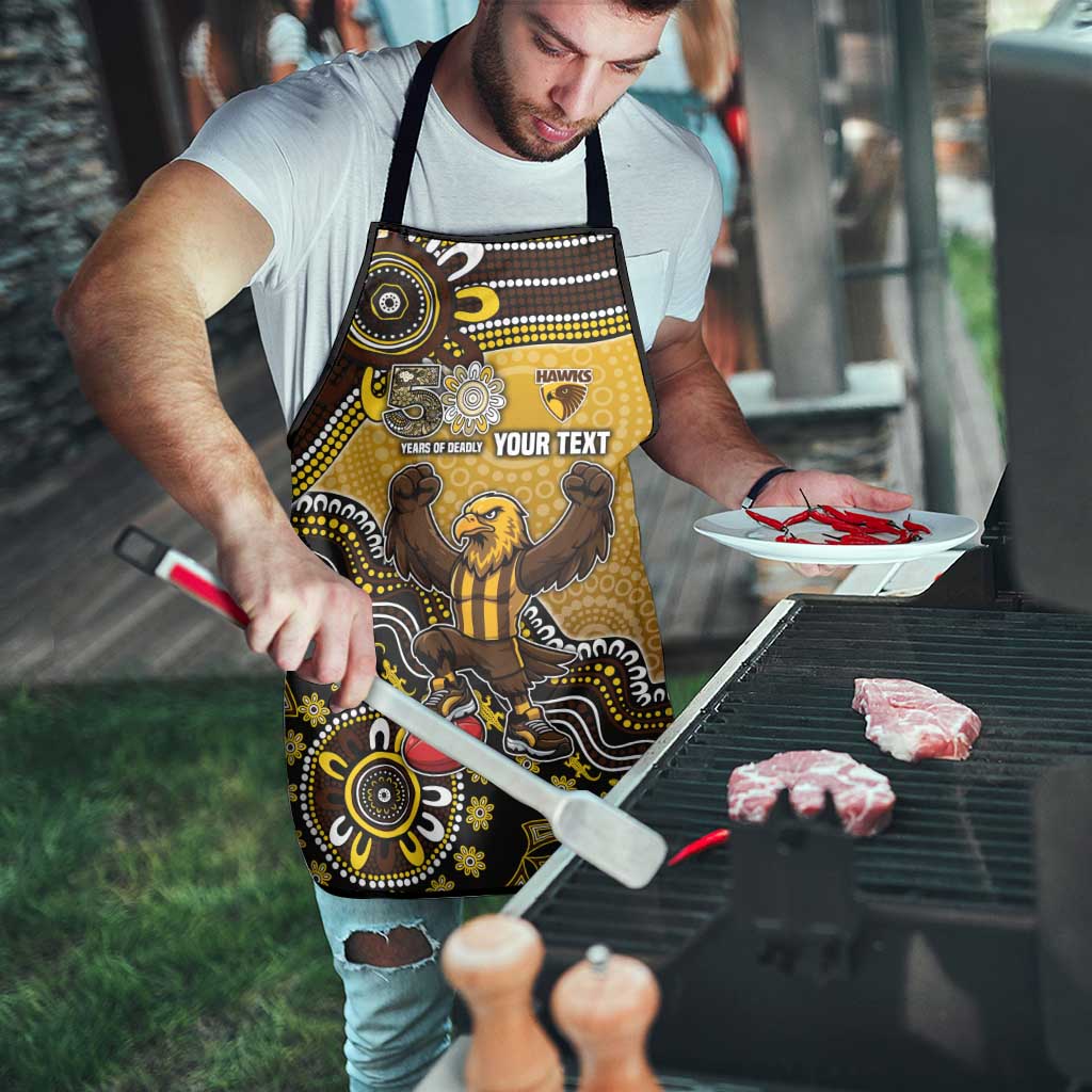 Personalized Hawks Football Mascot Apron Aboriginal Dot Art Style Vibrant Indigenous Pattern Design