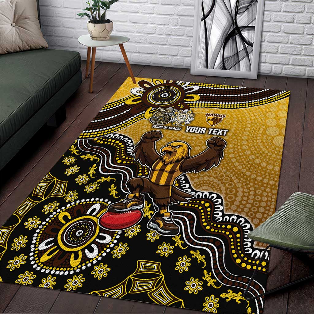 Personalized Hawks Football Mascot Area Rug Aboriginal Dot Art Style Vibrant Indigenous Pattern Design