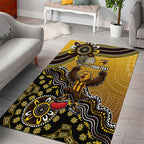 Personalized Hawks Football Mascot Area Rug Aboriginal Dot Art Style Vibrant Indigenous Pattern Design