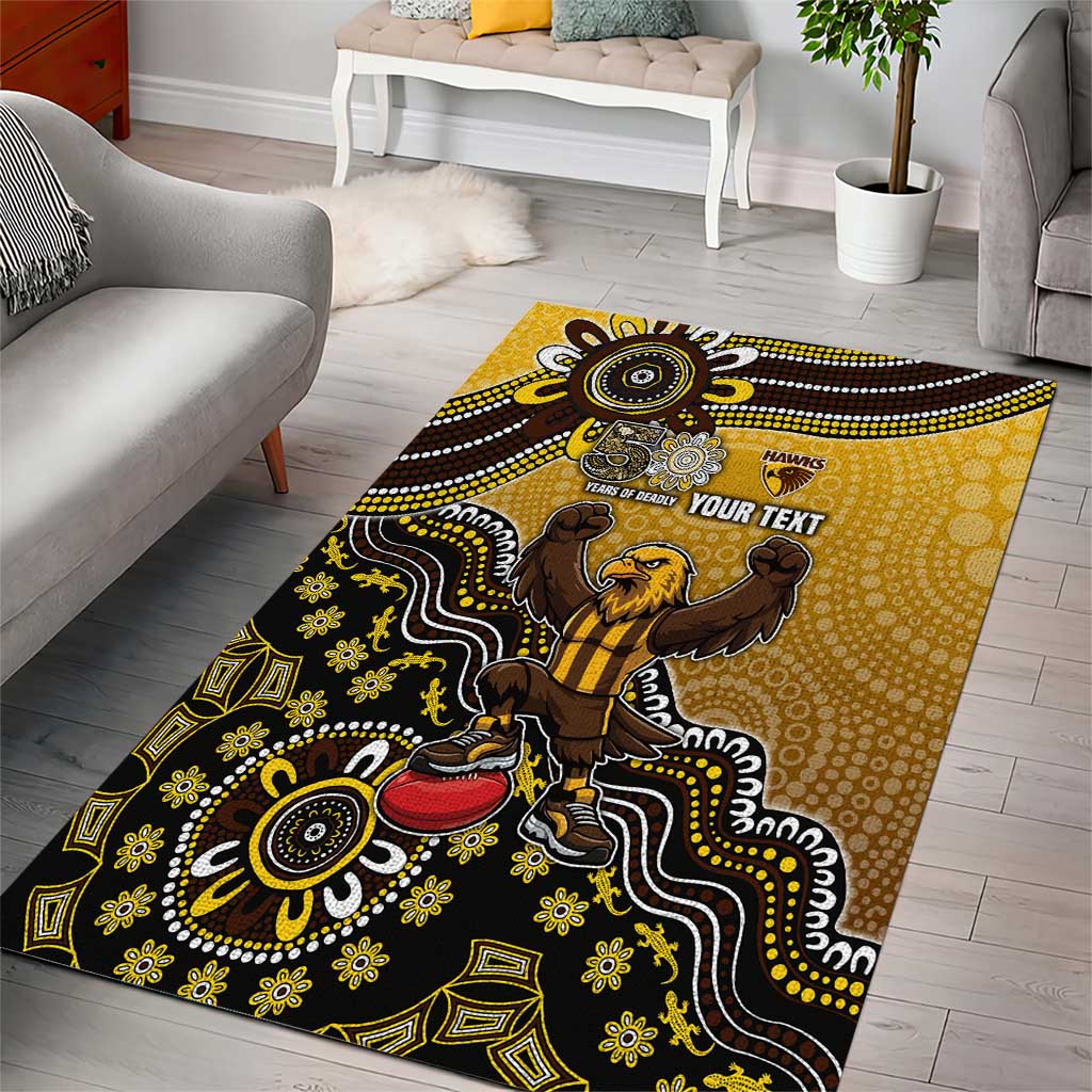 Personalized Hawks Football Mascot Area Rug Aboriginal Dot Art Style Vibrant Indigenous Pattern Design
