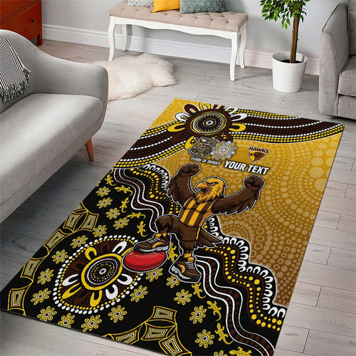 Personalized Hawks Football Mascot Area Rug Aboriginal Dot Art Style Vibrant Indigenous Pattern Design