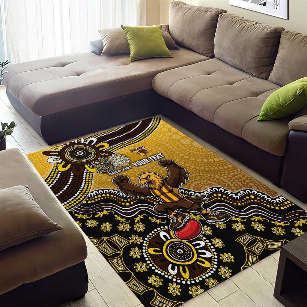 Personalized Hawks Football Mascot Area Rug Aboriginal Dot Art Style Vibrant Indigenous Pattern Design