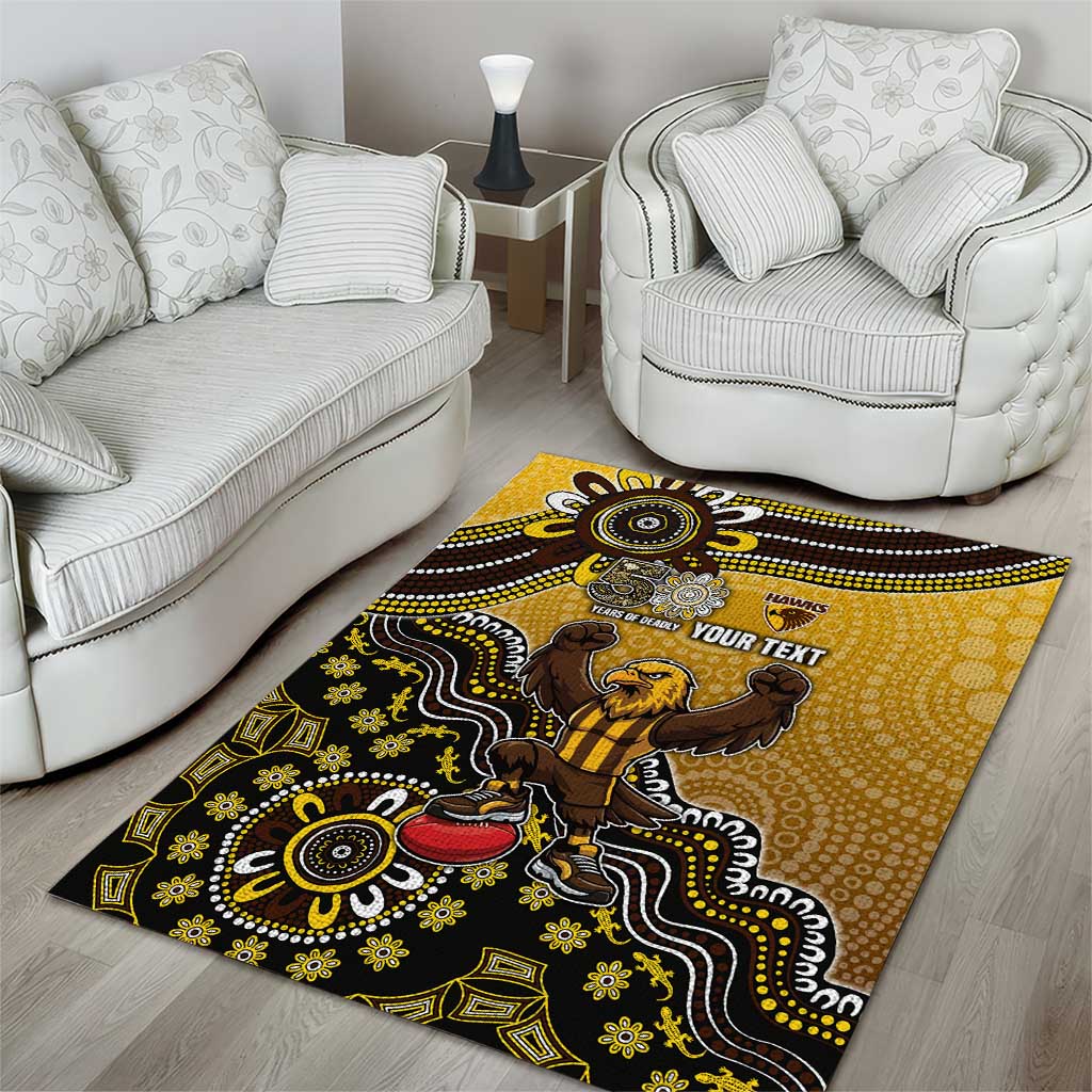 Personalized Hawks Football Mascot Area Rug Aboriginal Dot Art Style Vibrant Indigenous Pattern Design