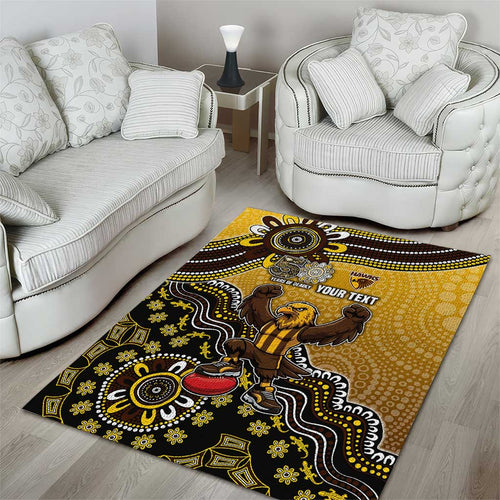 Personalized Hawks Football Mascot Area Rug Aboriginal Dot Art Style Vibrant Indigenous Pattern Design