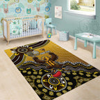 Personalized Hawks Football Mascot Area Rug Aboriginal Dot Art Style Vibrant Indigenous Pattern Design