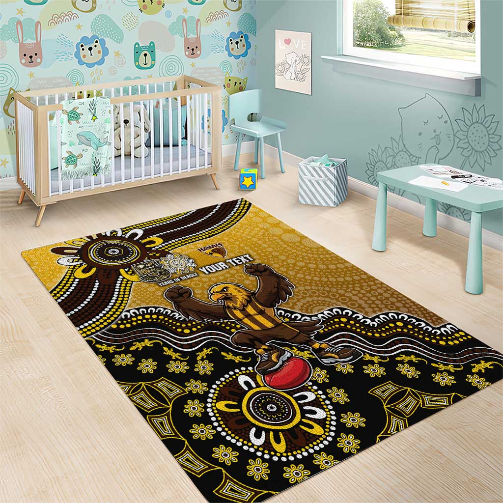 Personalized Hawks Football Mascot Area Rug Aboriginal Dot Art Style Vibrant Indigenous Pattern Design