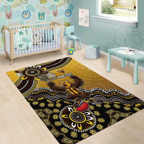 Personalized Hawks Football Mascot Area Rug Aboriginal Dot Art Style Vibrant Indigenous Pattern Design