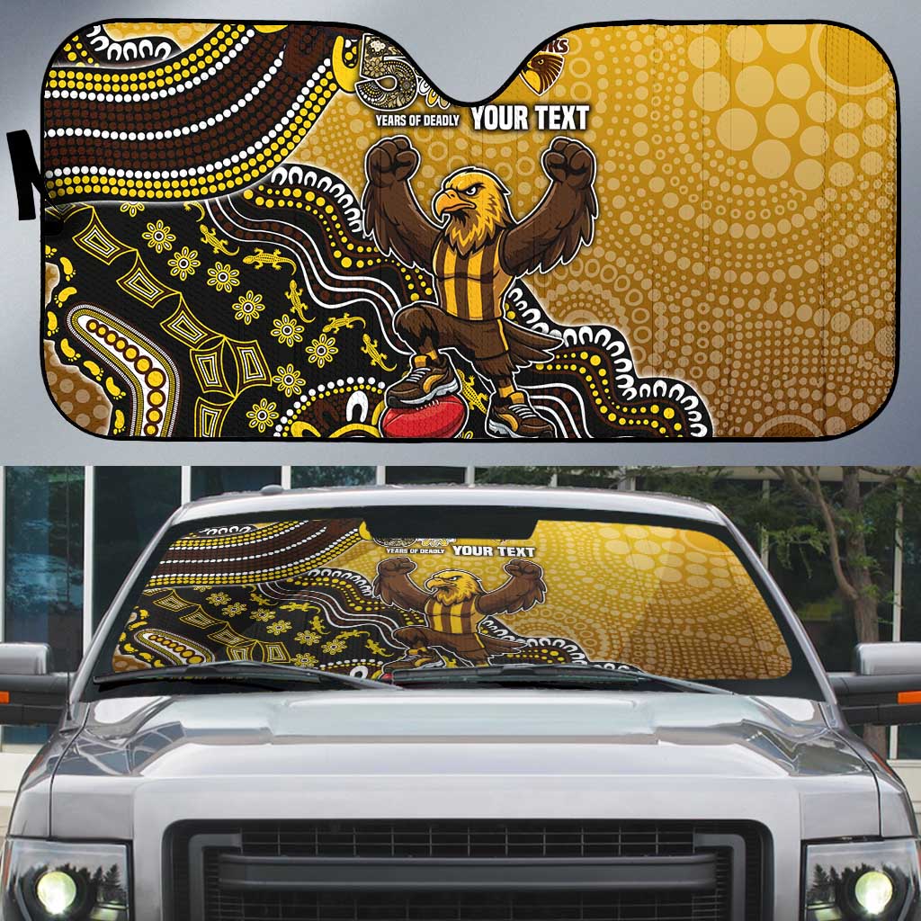 Personalized Hawks Football Mascot Auto Sun Shade Aboriginal Dot Art Style Vibrant Indigenous Pattern Design