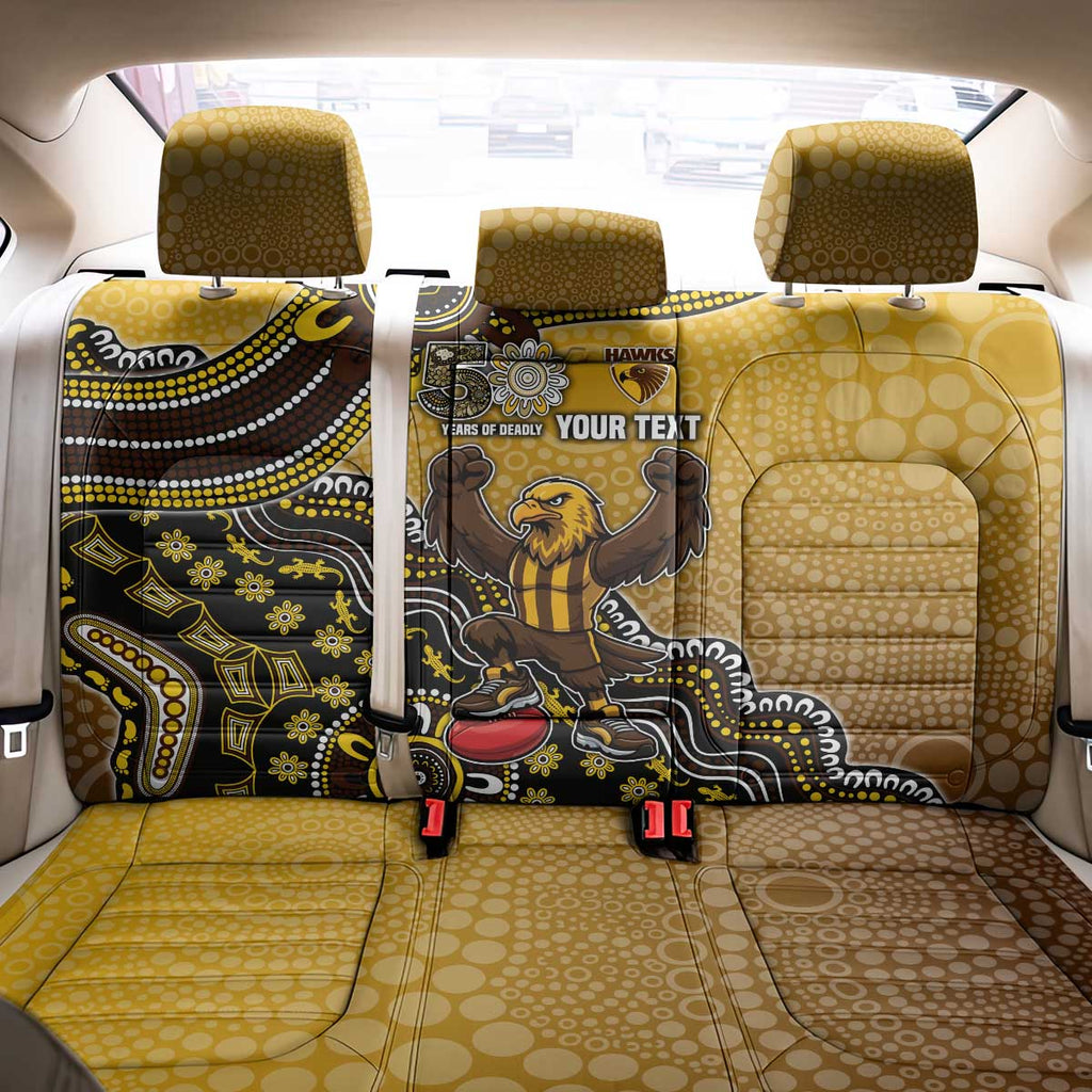 Personalized Hawks Football Mascot Back Car Seat Cover Aboriginal Dot Art Style Vibrant Indigenous Pattern Design