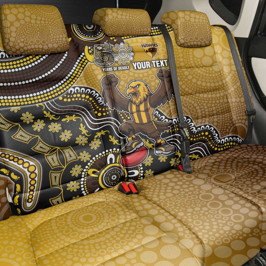 Personalized Hawks Football Mascot Back Car Seat Cover Aboriginal Dot Art Style Vibrant Indigenous Pattern Design