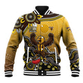 Personalized Hawks Football Mascot Baseball Jacket Aboriginal Dot Art Style Vibrant Indigenous Pattern Design