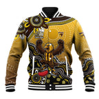 Personalized Hawks Football Mascot Baseball Jacket Aboriginal Dot Art Style Vibrant Indigenous Pattern Design