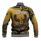 Personalized Hawks Football Mascot Baseball Jacket Aboriginal Dot Art Style Vibrant Indigenous Pattern Design