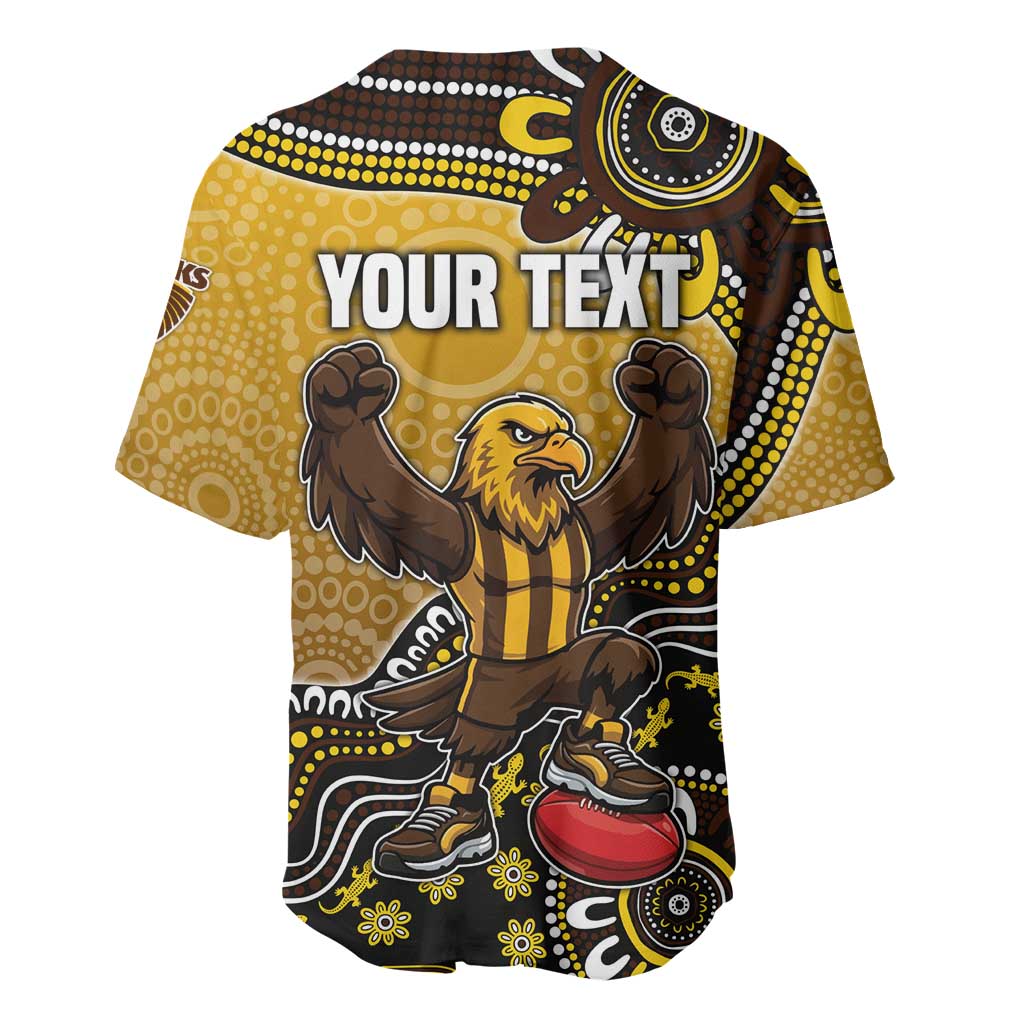 Personalized Hawks Football Mascot Baseball Jersey Aboriginal Dot Art Style Vibrant Indigenous Pattern Design