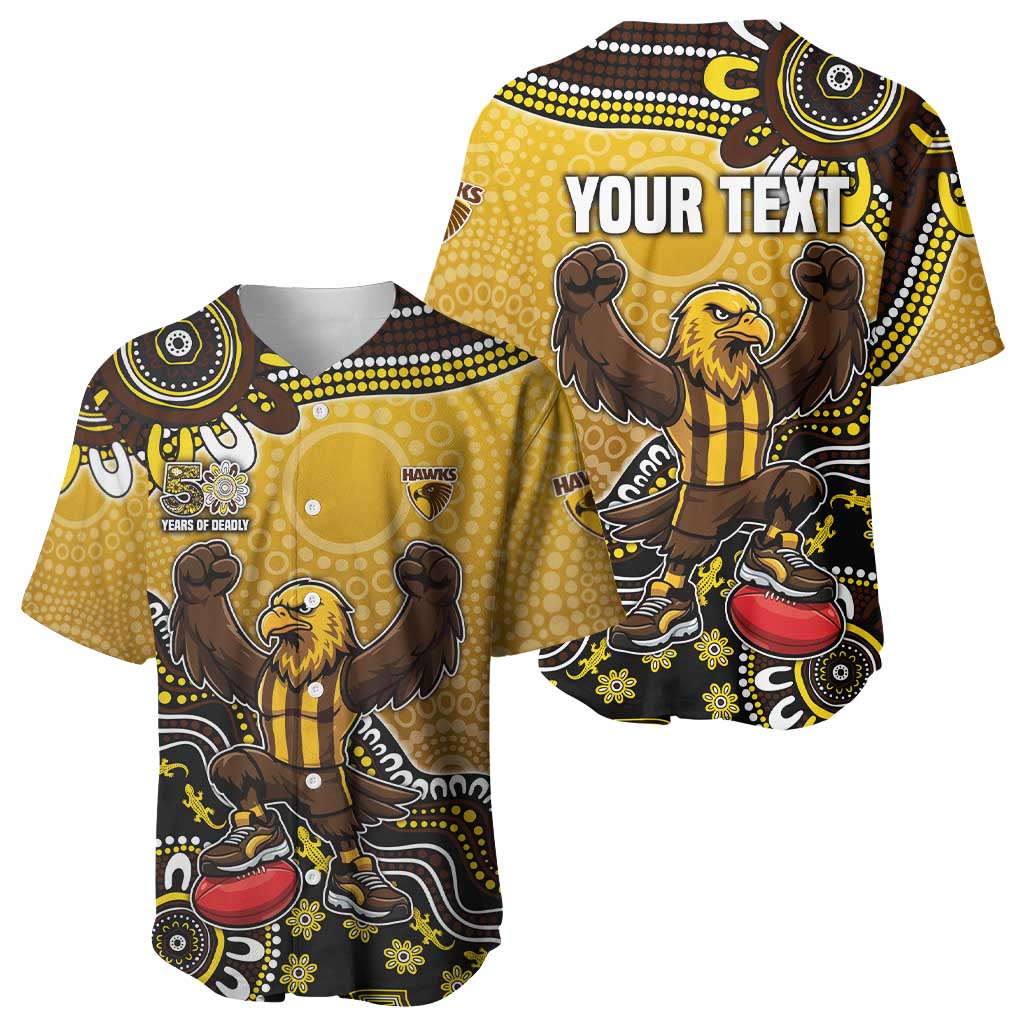 Personalized Hawks Football Mascot Baseball Jersey Aboriginal Dot Art Style Vibrant Indigenous Pattern Design