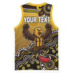 Personalized Hawks Football Mascot Basketball Jersey Aboriginal Dot Art Style Vibrant Indigenous Pattern Design
