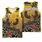 Personalized Hawks Football Mascot Basketball Jersey Aboriginal Dot Art Style Vibrant Indigenous Pattern Design