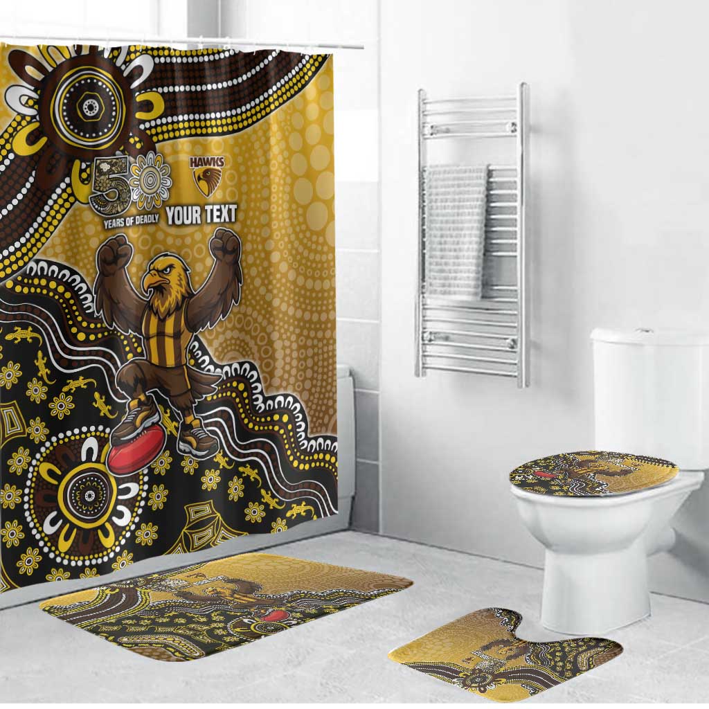 Personalized Hawks Football Mascot Bathroom Set Aboriginal Dot Art Style Vibrant Indigenous Pattern Design