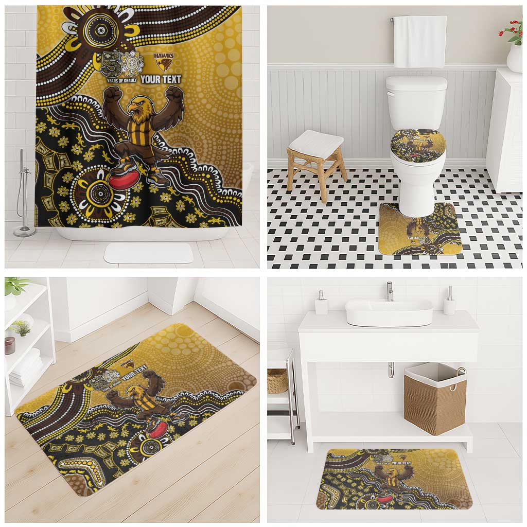 Personalized Hawks Football Mascot Bathroom Set Aboriginal Dot Art Style Vibrant Indigenous Pattern Design