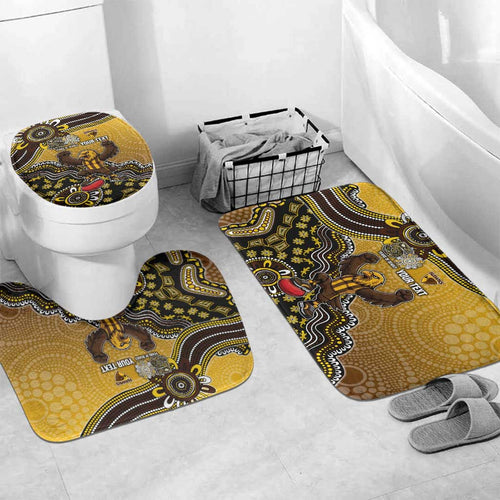 Personalized Hawks Football Mascot Bathroom Set Aboriginal Dot Art Style Vibrant Indigenous Pattern Design