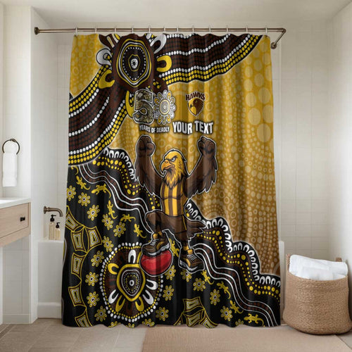 Personalized Hawks Football Mascot Bathroom Set Aboriginal Dot Art Style Vibrant Indigenous Pattern Design
