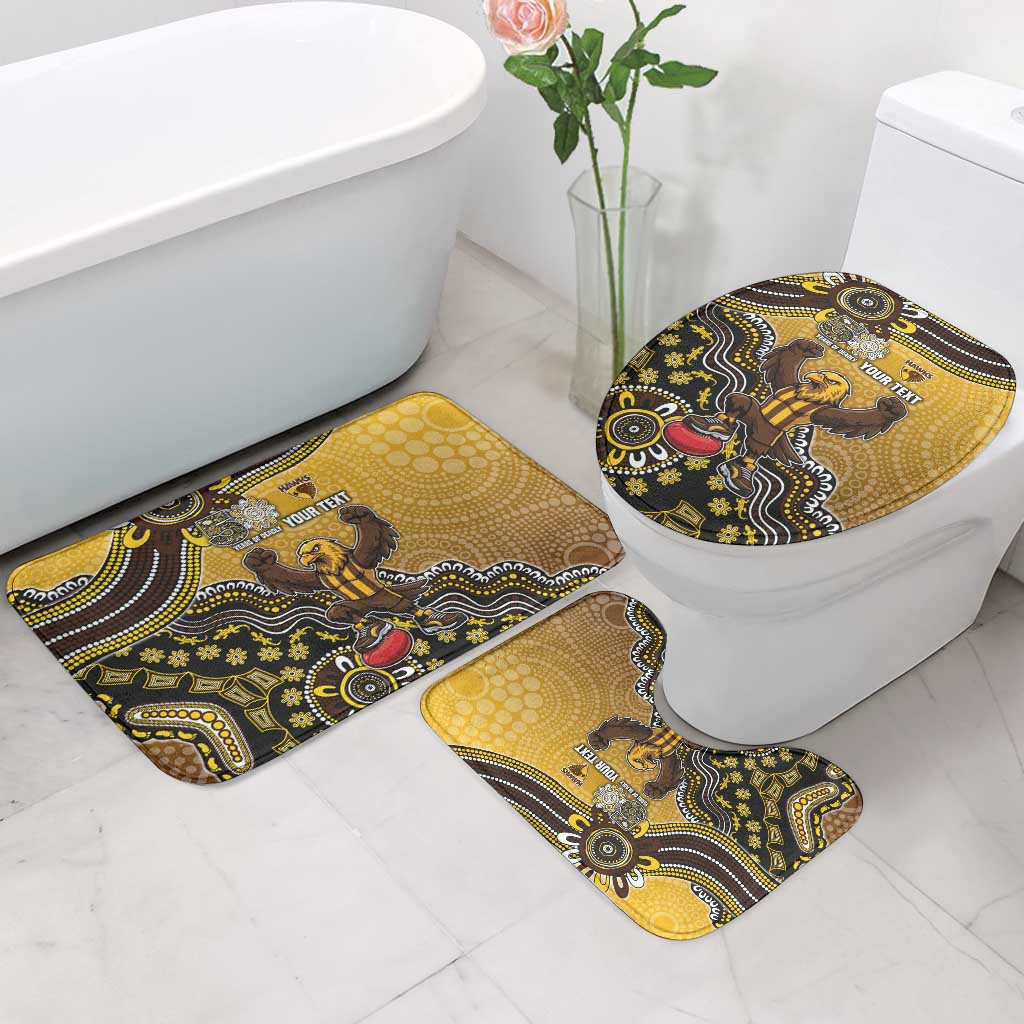 Personalized Hawks Football Mascot Bathroom Set Aboriginal Dot Art Style Vibrant Indigenous Pattern Design