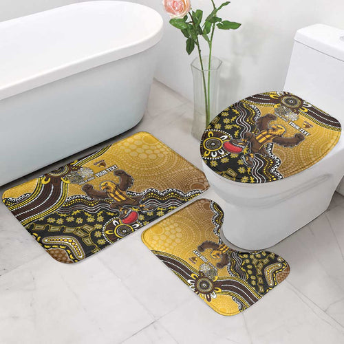 Personalized Hawks Football Mascot Bathroom Set Aboriginal Dot Art Style Vibrant Indigenous Pattern Design