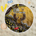 Personalized Hawks Football Mascot Beach Blanket Aboriginal Dot Art Style Vibrant Indigenous Pattern Design