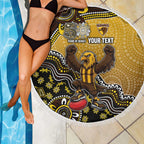 Personalized Hawks Football Mascot Beach Blanket Aboriginal Dot Art Style Vibrant Indigenous Pattern Design