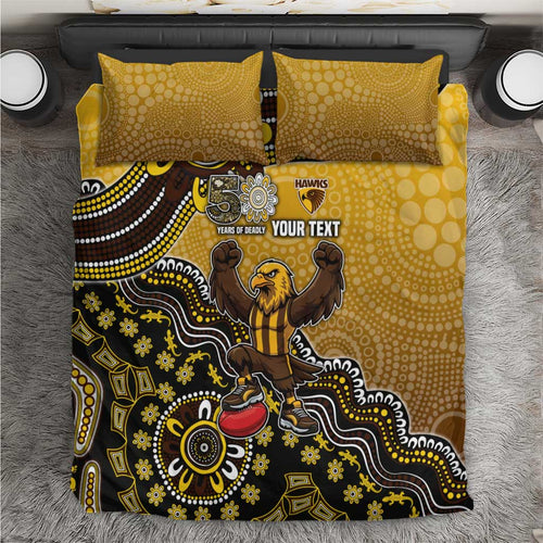 Personalized Hawks Football Mascot Bedding Set Aboriginal Dot Art Style Vibrant Indigenous Pattern Design