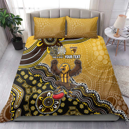 Personalized Hawks Football Mascot Bedding Set Aboriginal Dot Art Style Vibrant Indigenous Pattern Design