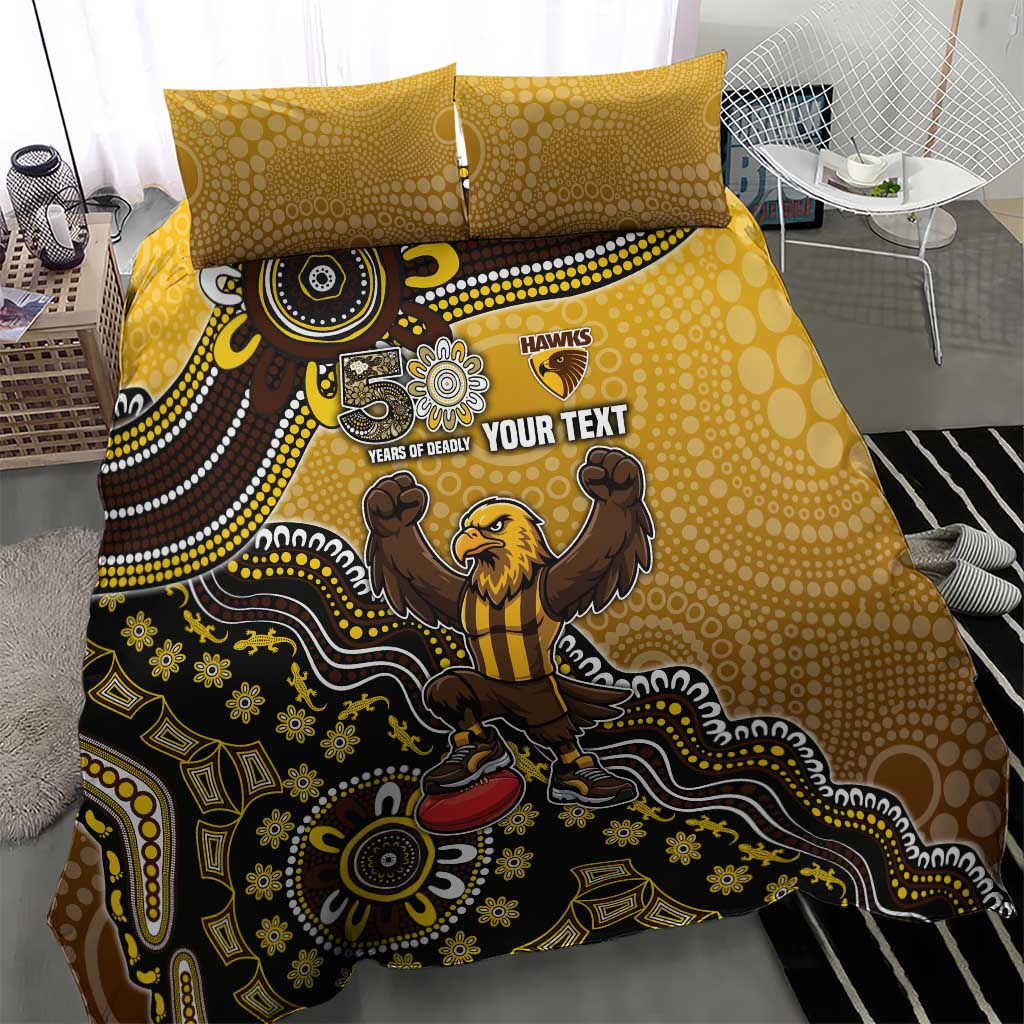 Personalized Hawks Football Mascot Bedding Set Aboriginal Dot Art Style Vibrant Indigenous Pattern Design