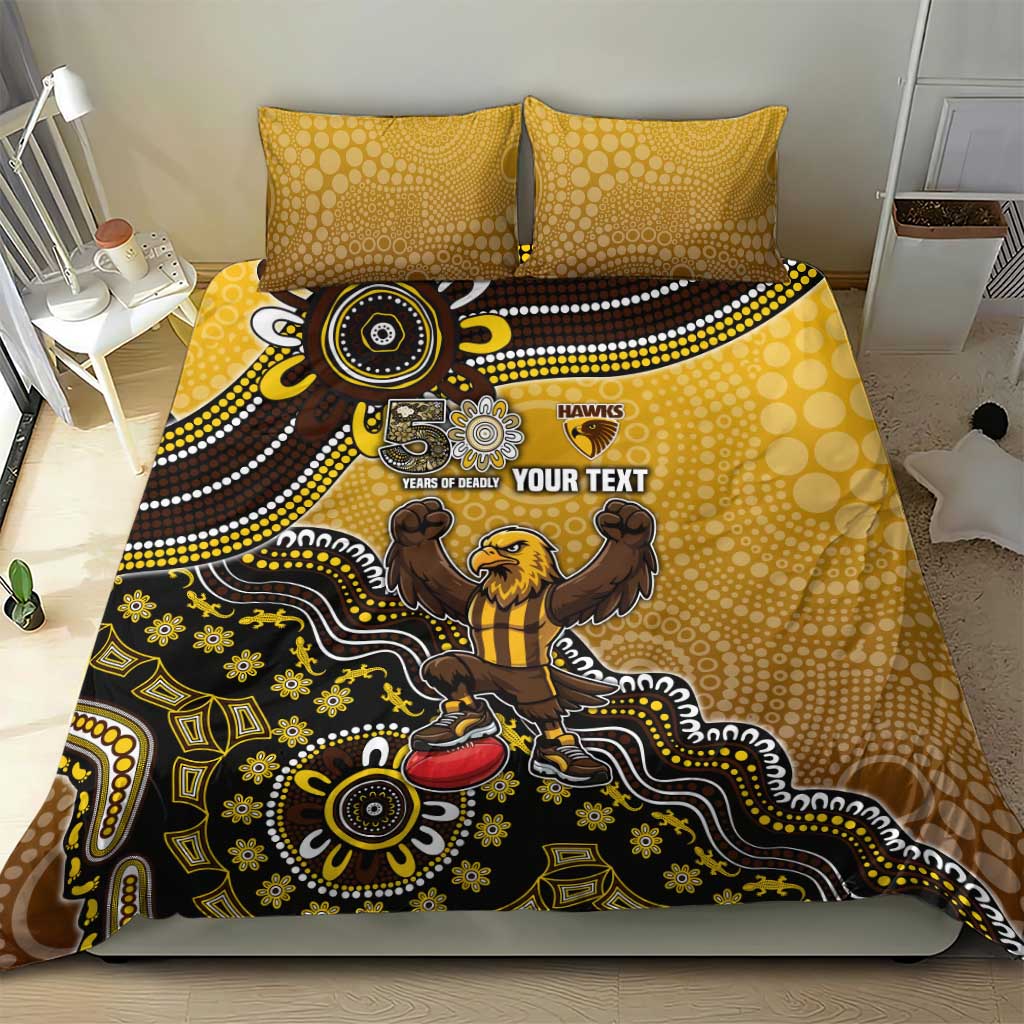 Personalized Hawks Football Mascot Bedding Set Aboriginal Dot Art Style Vibrant Indigenous Pattern Design
