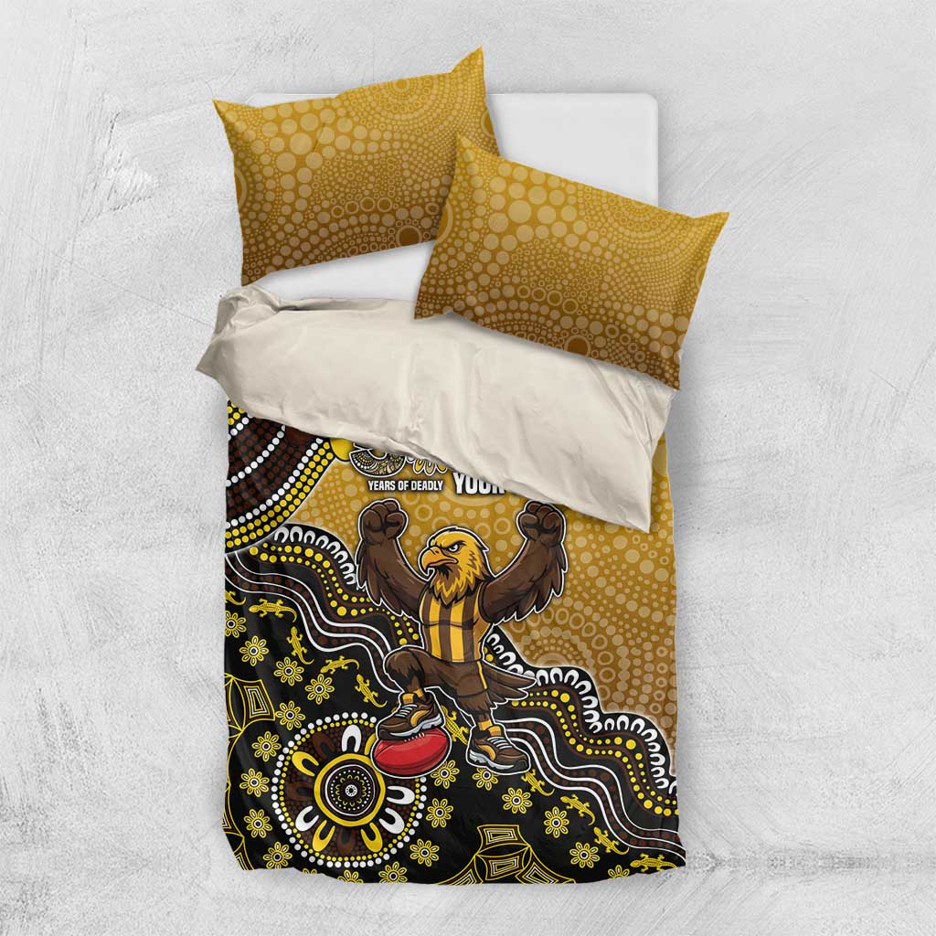 Personalized Hawks Football Mascot Bedding Set Aboriginal Dot Art Style Vibrant Indigenous Pattern Design
