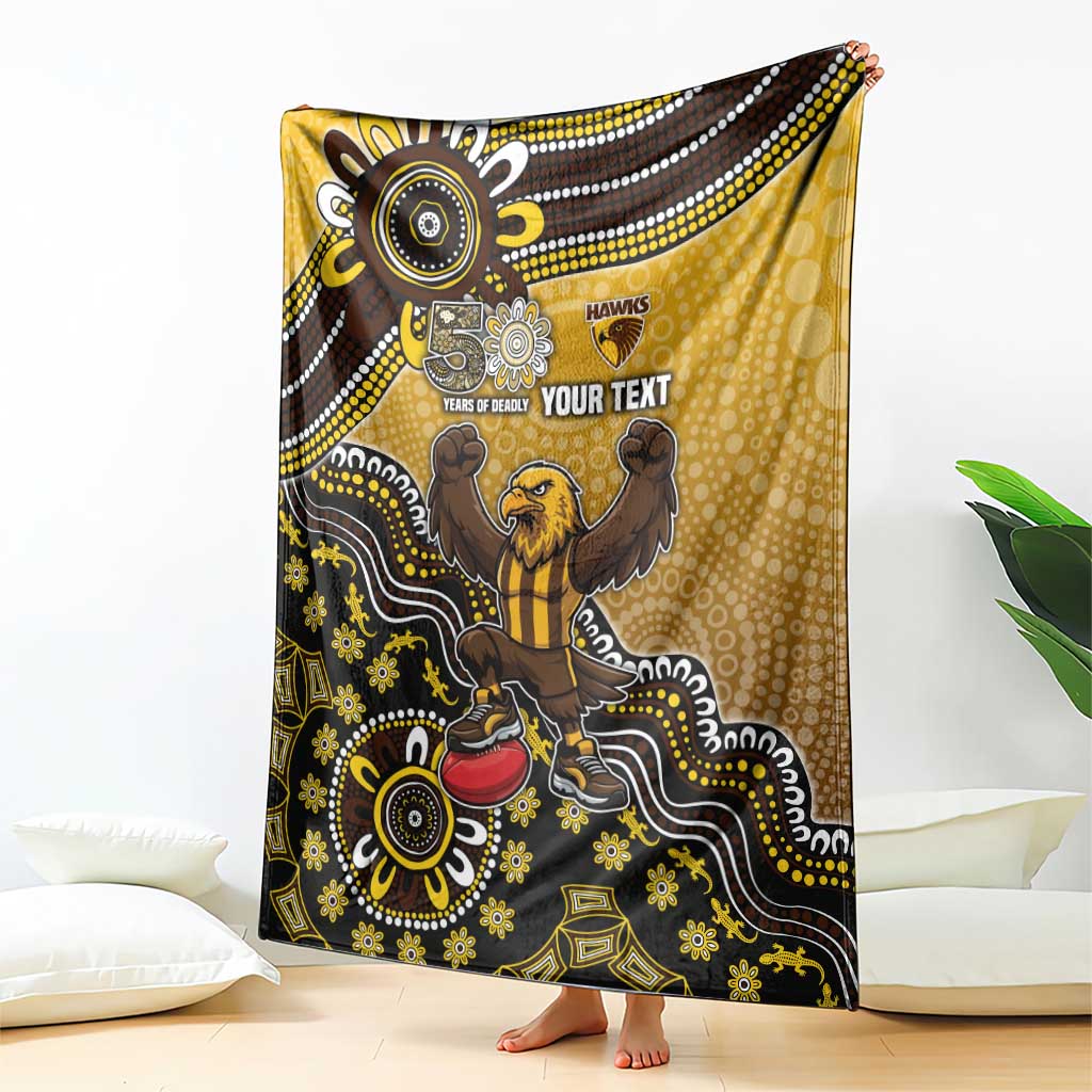 Personalized Hawks Football Mascot Blanket Aboriginal Dot Art Style Vibrant Indigenous Pattern Design