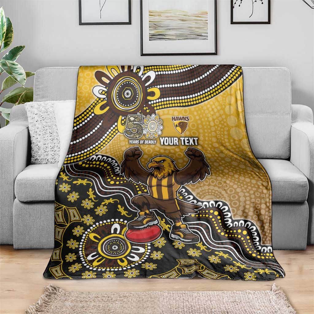 Personalized Hawks Football Mascot Blanket Aboriginal Dot Art Style Vibrant Indigenous Pattern Design