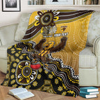 Personalized Hawks Football Mascot Blanket Aboriginal Dot Art Style Vibrant Indigenous Pattern Design