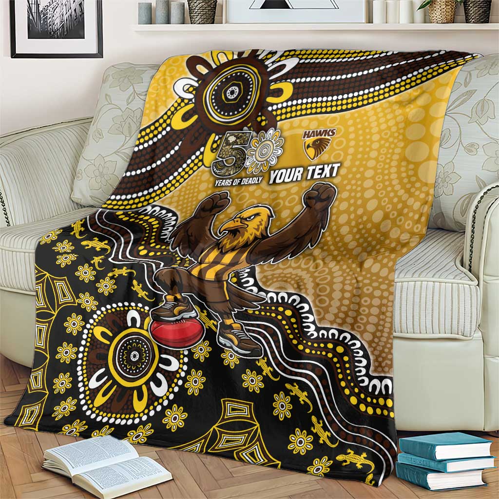 Personalized Hawks Football Mascot Blanket Aboriginal Dot Art Style Vibrant Indigenous Pattern Design