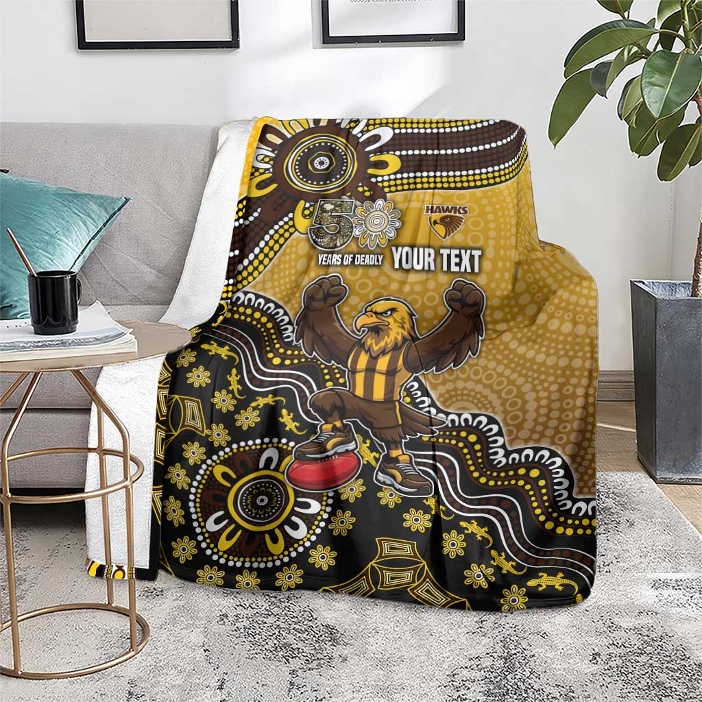 Personalized Hawks Football Mascot Blanket Aboriginal Dot Art Style Vibrant Indigenous Pattern Design