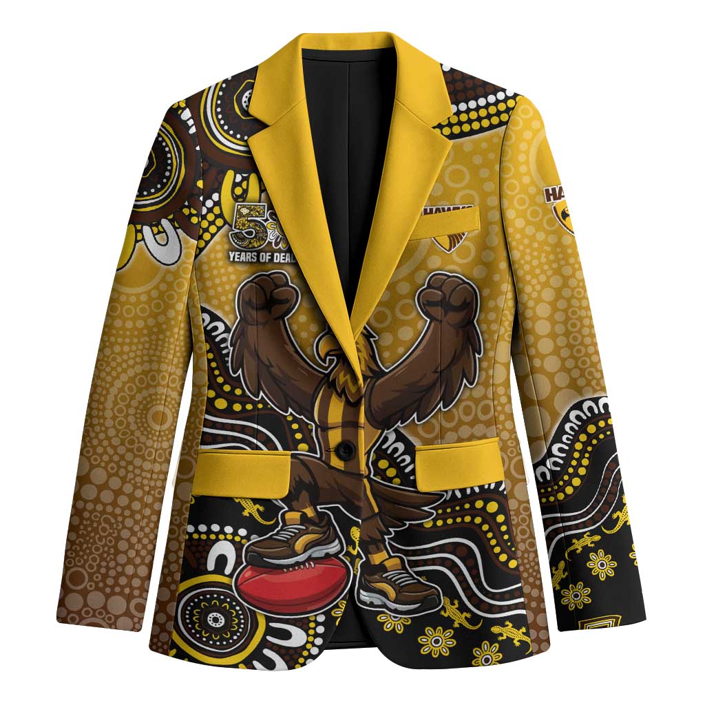Personalized Hawks Football Mascot Blazer Aboriginal Dot Art Style Vibrant Indigenous Pattern Design