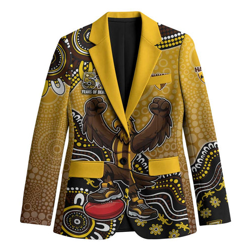 Personalized Hawks Football Mascot Blazer Aboriginal Dot Art Style Vibrant Indigenous Pattern Design