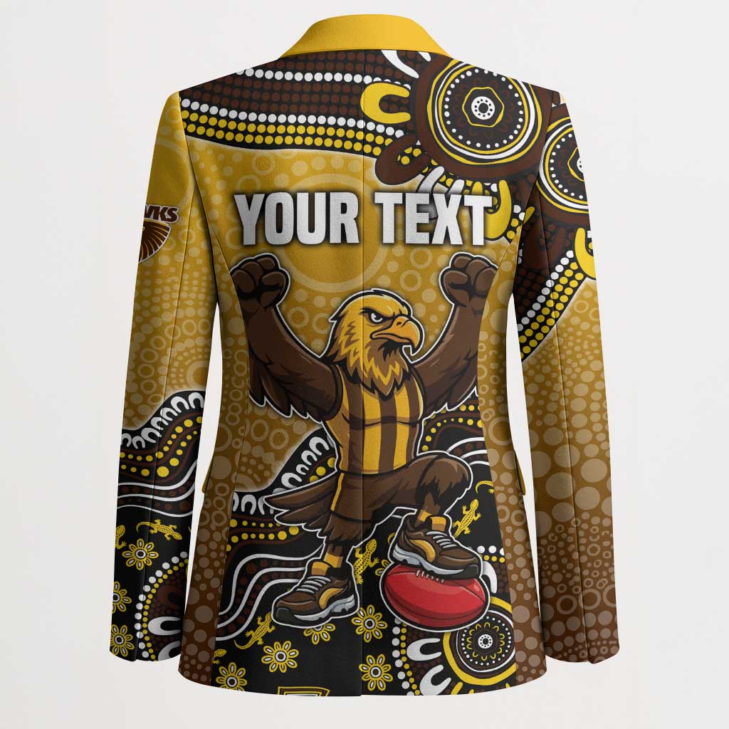 Personalized Hawks Football Mascot Blazer Aboriginal Dot Art Style Vibrant Indigenous Pattern Design
