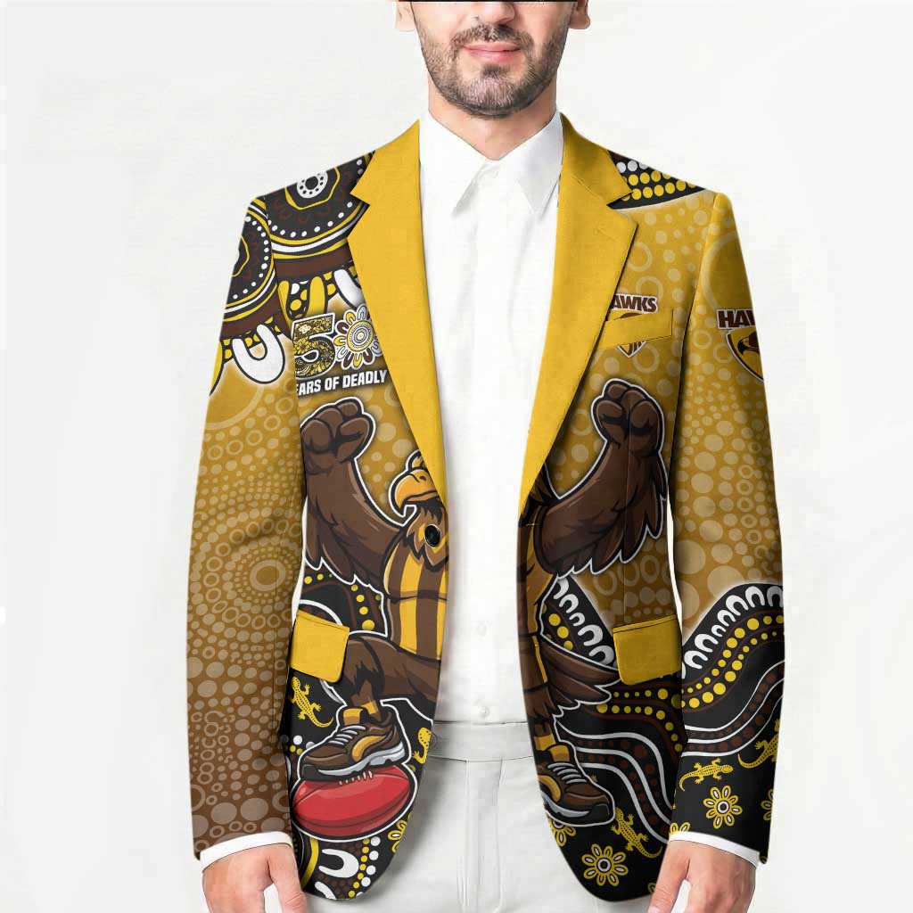 Personalized Hawks Football Mascot Blazer Aboriginal Dot Art Style Vibrant Indigenous Pattern Design