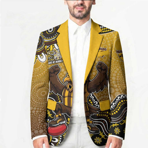 Personalized Hawks Football Mascot Blazer Aboriginal Dot Art Style Vibrant Indigenous Pattern Design