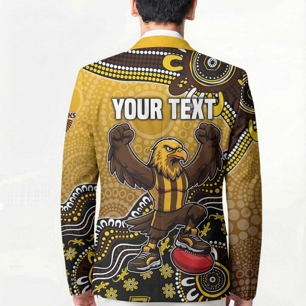 Personalized Hawks Football Mascot Blazer Aboriginal Dot Art Style Vibrant Indigenous Pattern Design
