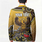 Personalized Hawks Football Mascot Blazer Aboriginal Dot Art Style Vibrant Indigenous Pattern Design