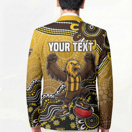 Personalized Hawks Football Mascot Blazer Aboriginal Dot Art Style Vibrant Indigenous Pattern Design