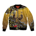Personalized Hawks Football Mascot Bomber Jacket Aboriginal Dot Art Style Vibrant Indigenous Pattern Design