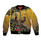 Personalized Hawks Football Mascot Bomber Jacket Aboriginal Dot Art Style Vibrant Indigenous Pattern Design